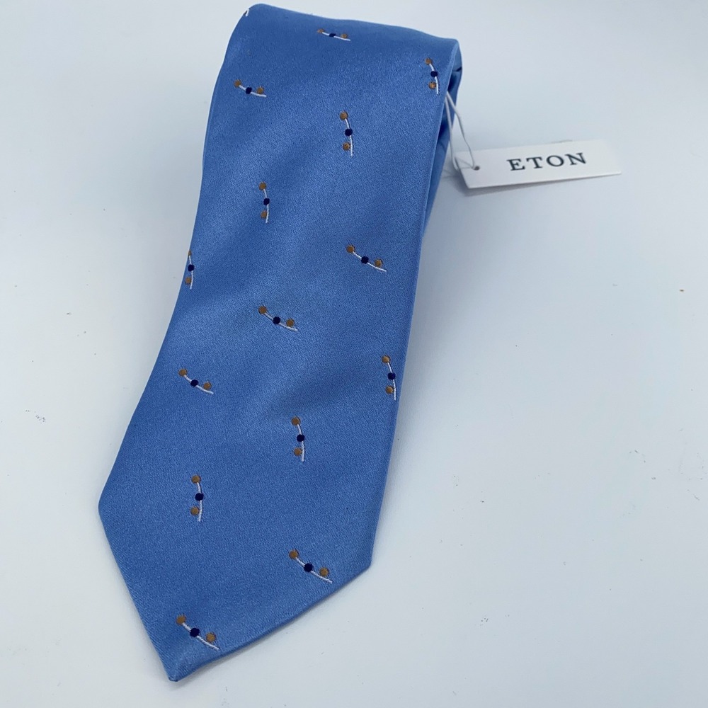 Eton Tie Mens One Size Blue Patterned Silk Luxury Classic Necktie Italy Made NWT